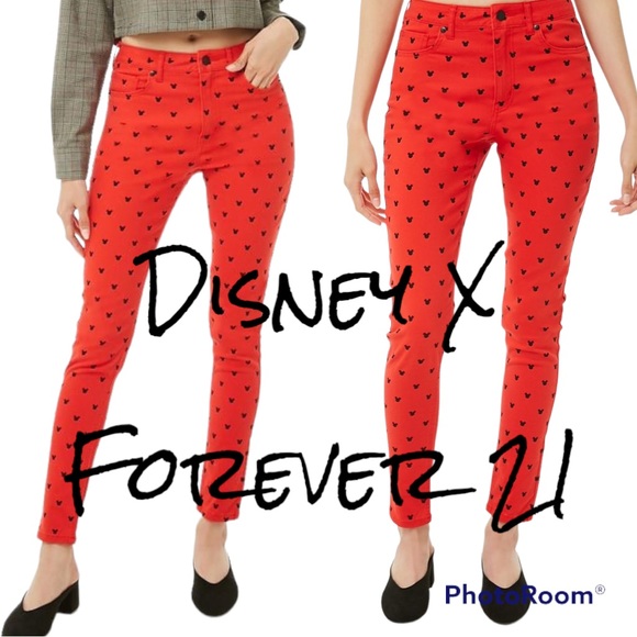 DISNEY x FOREVER 21 | Red & Black Mickey Skinny Jeans size Medium - Picture 2 of 7